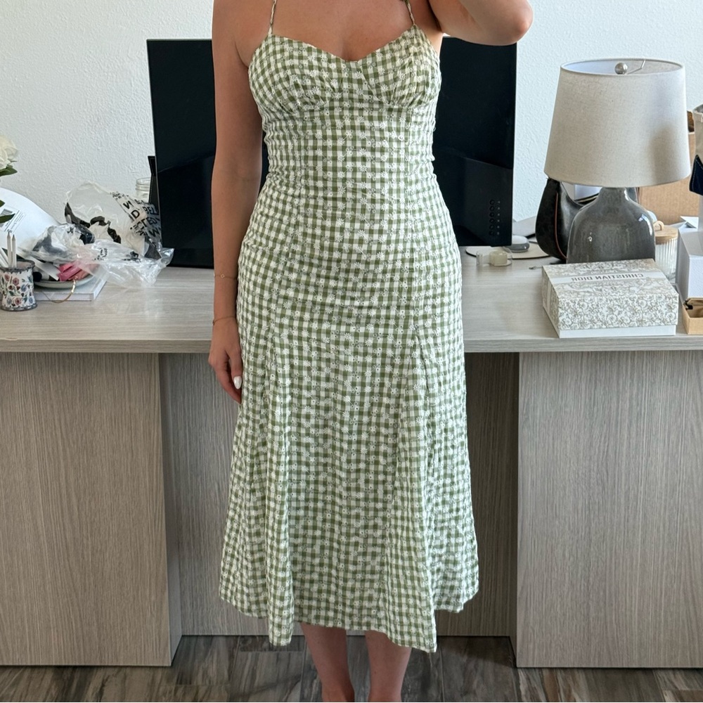 Lulu's Green Checkered Midi Dress